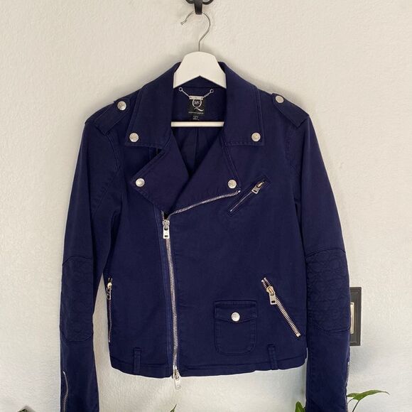 McQ by Alexander McQueen Jackets & Blazers - MCQ Alexander McQueen Navy Blue Biker Jacket